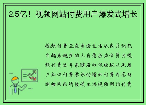 2.5亿！视频网站付费用户爆发式增长