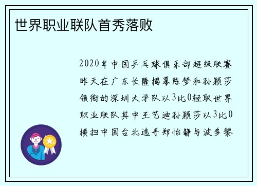 世界职业联队首秀落败